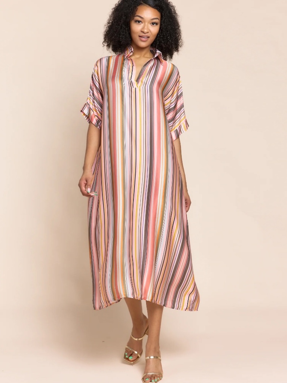 Sofia Made in Italy Victoria Dress Rosa Stripes OSFA Beach Travel Vacation NWT